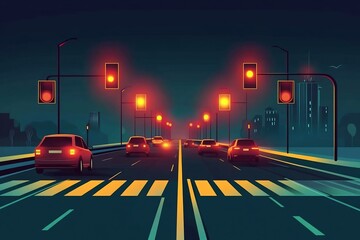 Flat vector of IoT traffic system using smart traffic lights congestion sensors real time monitoring