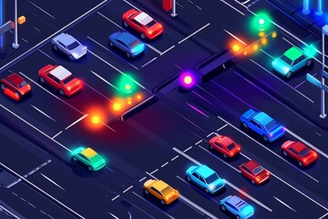 Flat vector of IoT traffic system using smart traffic lights congestion sensors real time monitoring