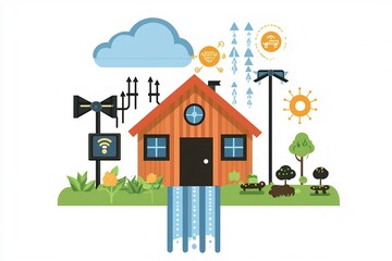 Fototapeta premium Flat vector of smart agriculture using IoT sensors irrigation soil monitoring and weather predictions