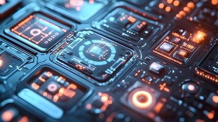 Obraz premium Close-up view of a complex technological circuit board.