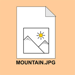 Digital Image File Icon with Mountains and Sun in View. VECTOR ILLUSTRATION