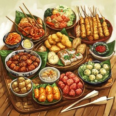 Diverse Asian Street Food Feast