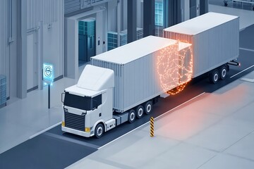 Flat vector smart logistics hub IoT powered cargo scanners temperature tracking and real time delivery status