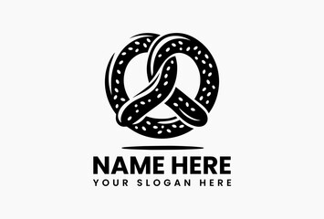 Bold pretzel outline with stylized salt flakes vector food logo. Traditional German bakery emblem  