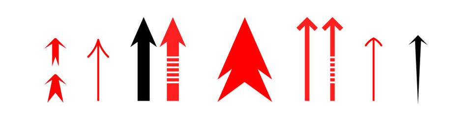 Obraz premium arrows up icon set isolated on white background, with variable head size and variable long body arrow red