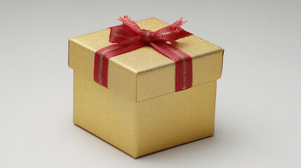 Fototapeta premium Golden gift box with red ribbon, symbolizing luxury and celebration