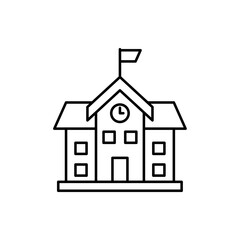 school building icon, vector line isolated on white background. trendy and modern design