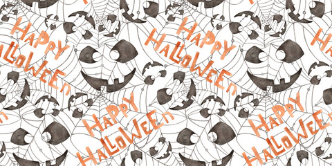 Black smiling mask text and web pattern watercolor