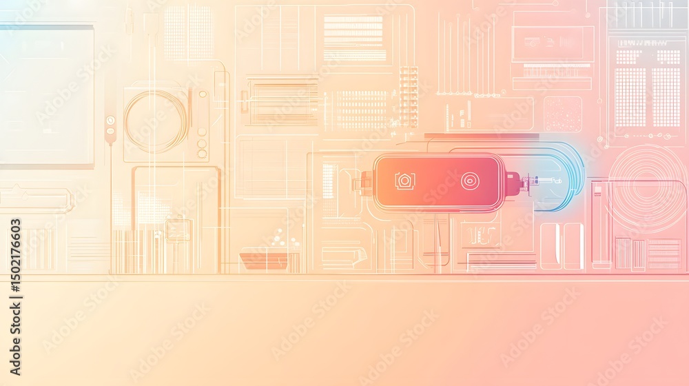 Poster complex technological design with interconnected components.