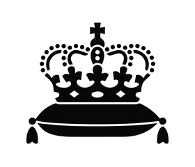 Crown Logo, Crown Icon, Crown Eps, Crown Vector, Royal Crown Silhouette Vector Black Icon on Cushion for Luxury and Royalty Themes.