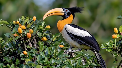 Colorful hornbill perched on branch