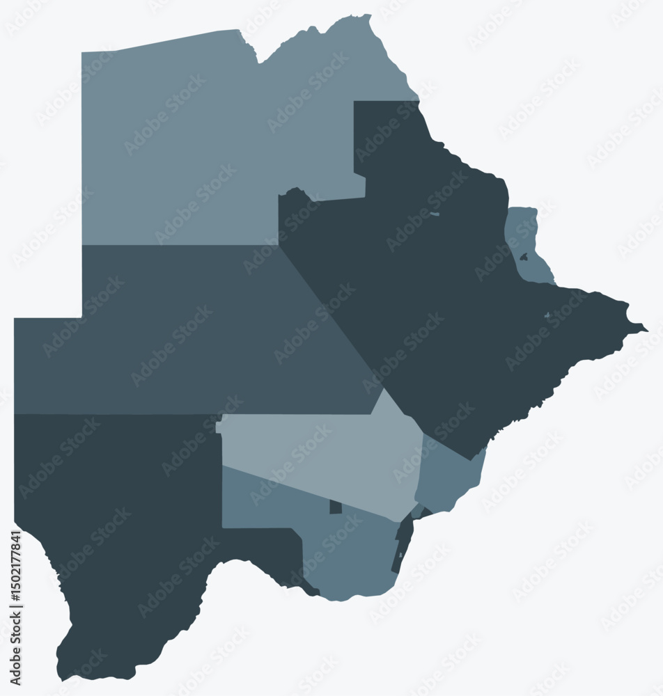 Poster map of botswana with regions. just a simple country border map with region division. blue grey color