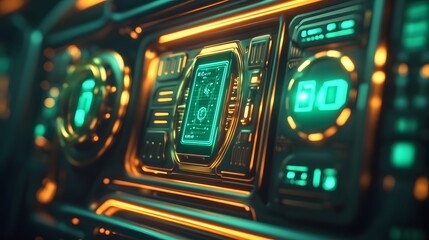Obraz premium Futuristic dashboard panel with glowing displays.
