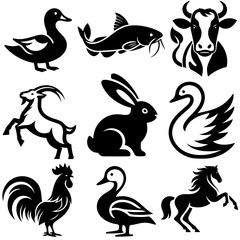 icon pack, silhouettes of several animals