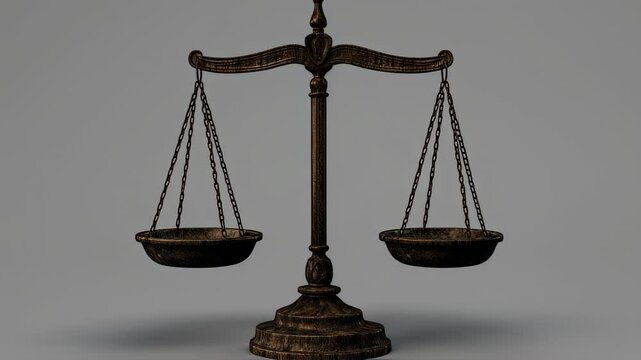 Vintage scale of justice, law and order symbol with balanced pans and chain