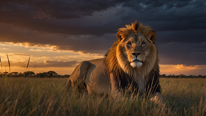 lion in the sunset