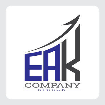 EAK Company Logo Design Growth vector, EAK Upward Arrow Business Success Logo vector, EAK Corporate Branding Logo , EAK logo design, EAK simple and modern logo, EAK business finance logo design, etc.