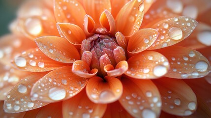 Fototapeta premium Close-up of a vibrant orange dahlia covered in water droplets