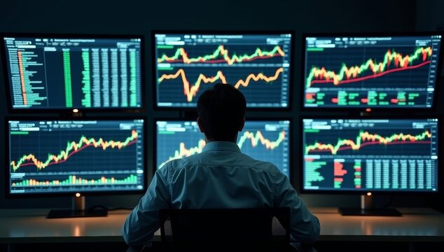 Montage of diverse business people using digital technology and computers for communication and finance in a modern office, representing future success