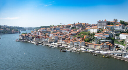 Obraz premium Porto, Portugal cityscape with river Douro in foreground. 
