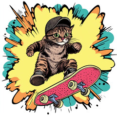 Cat is skateboarding 