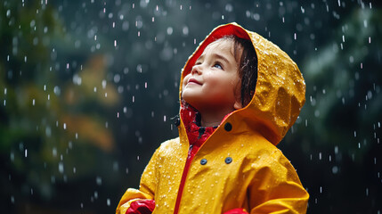 child raincoat torrential rain sense wonder