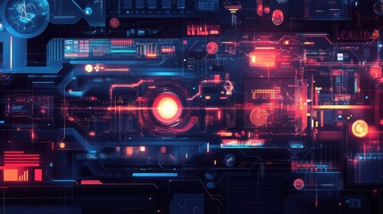 Fototapeta premium Futuristic Technology Interface with Vibrant Red and Blue Light Emissions