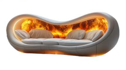Rounded futuristic sofa neon interior glow isolated on transparent background