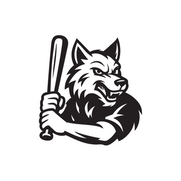 wolf mascot holding a baseball bat vector