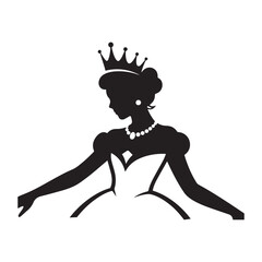 Princess Silhouette  Illustration Elegant Royal Figure Design Silhouette on white background.