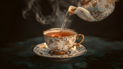 porcelain tea steam background closeup teacup