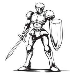 Fototapeta premium robot knight with sword and shield vector image