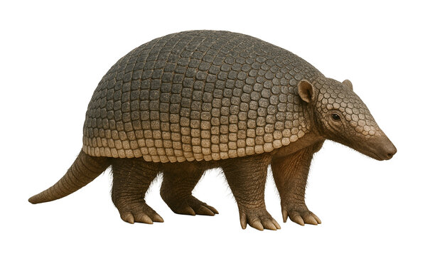 Giant Armadillo Standing in Profile White Background