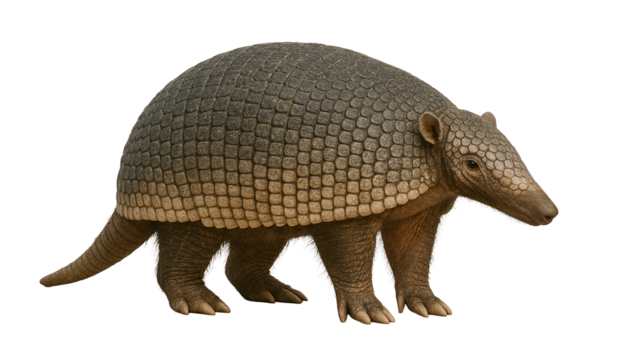 Giant Armadillo Standing in Profile White Background
