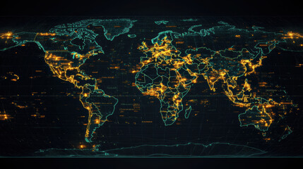 map world night lights background digital