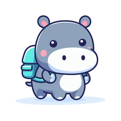 Cute Hippo Mascot with a School Bag