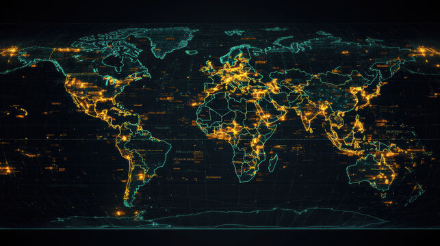 map world night lights background digital