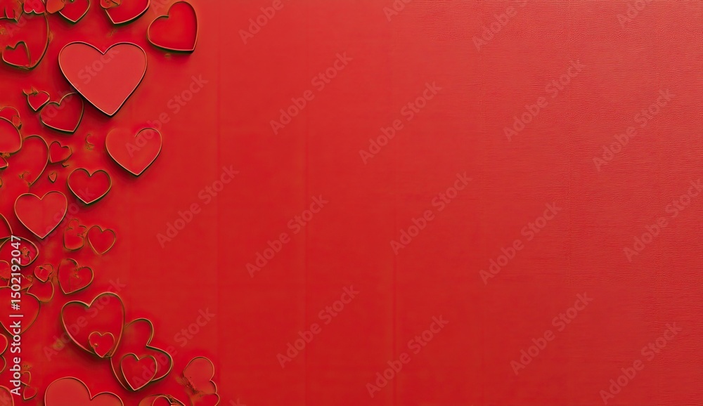 Poster red hearts border a vibrant red background. many small and large hearts are arranged in a vertical r