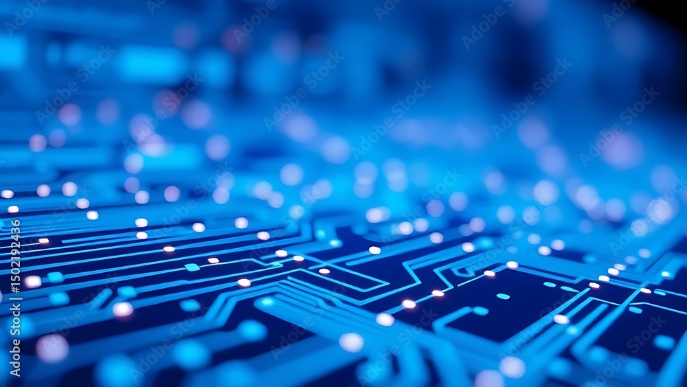 Poster abstract circuit board technology background featuring glowing blue lines and nodes illustrating dig