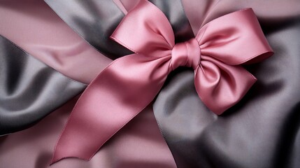 Elegant Pink Ribbon Bow on Luxurious Satin Fabric for Gift Presentation