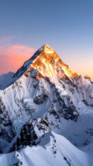 Mount everest peak covered in snow during golden hour sunrise © MSF