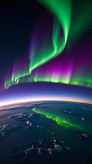 Spectacular aurora borealis over earth with vibrant colors and stars