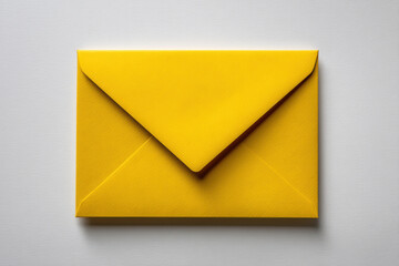 Vibrant yellow envelope rests on smooth white surface, showcasing its sleek design and inviting color