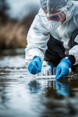 person hazmat suit test tube depth