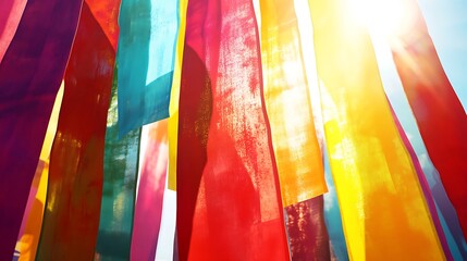 Vibrant colored fabrics billowing in the breeze.
