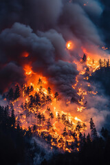 aerial view forest fire flames landscape