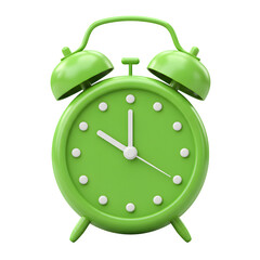 Green alarm clock 3d rendering. isolated on white or transparent background. PNG