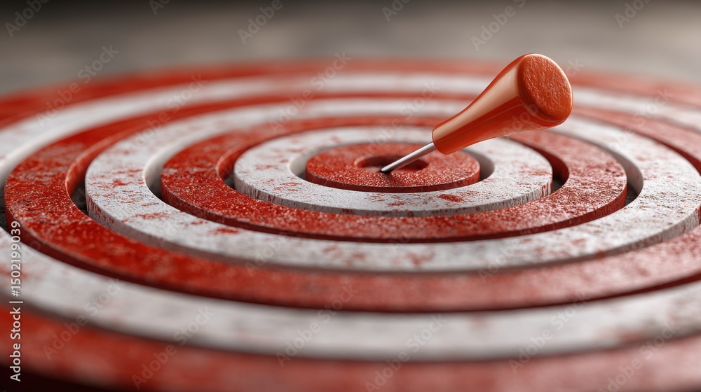 Poster bold red with clear center point symbolizing focus and precision in achieving goals and objectives