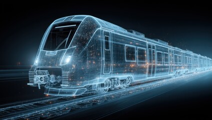 Modern train digital wireframe blueprint concept