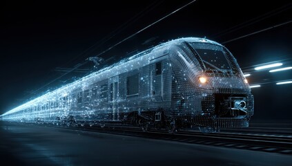 Modern train digital visualization on railway tracks